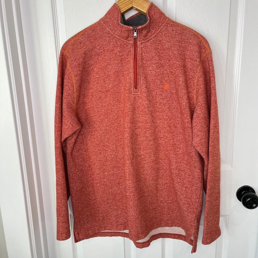 IZOD Saltwater Men Large Orange‎ Heathered Quarter Zip Pullover 45FK115617